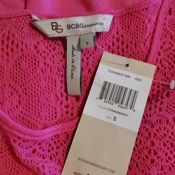 NWT BCBGeneration Strawberry Pink Knit Top Size Small, Retail $68, Lace Colorful - Picture 5 of 8